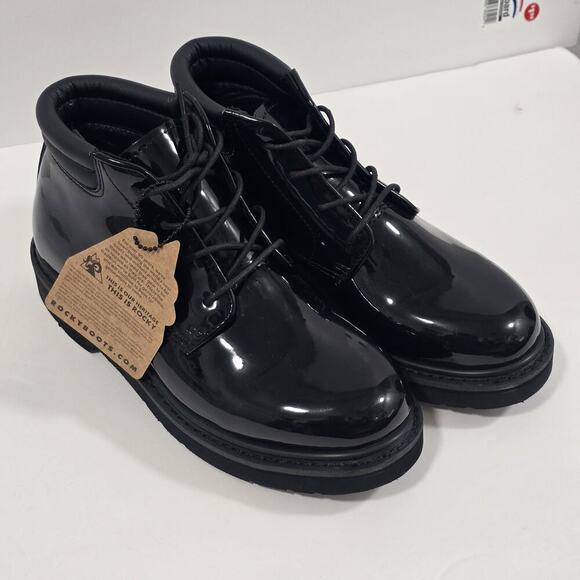 Rocky Boot Mens Size 6.5 Chukka Black High Gloss Professional Dress Shoe Lace Up - Picture 2 of 12
